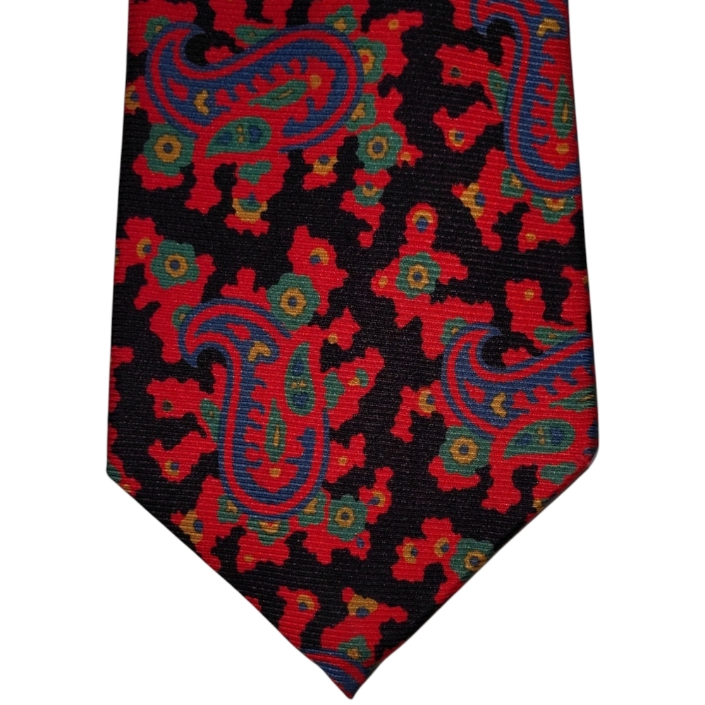 Vintage Burberry London Silk Necktie Mens Multicolor Paisley Designer Tie EUC